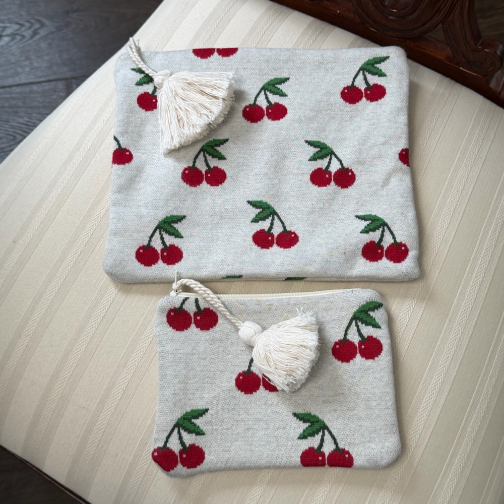 Cherry Patterned Pouch Set With Tassels Nwot - image 5